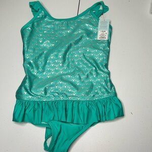 Cat & Jack Teal One Piece Swimsuit with Ruffle | L Plus
